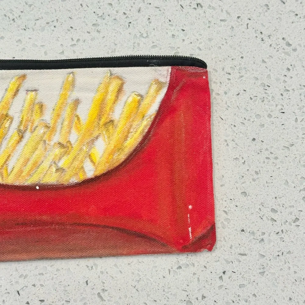 French Fry Pencil Case Beauty/Stationary Bag Handmade Acrylic Paints 7 1/2”L x 5